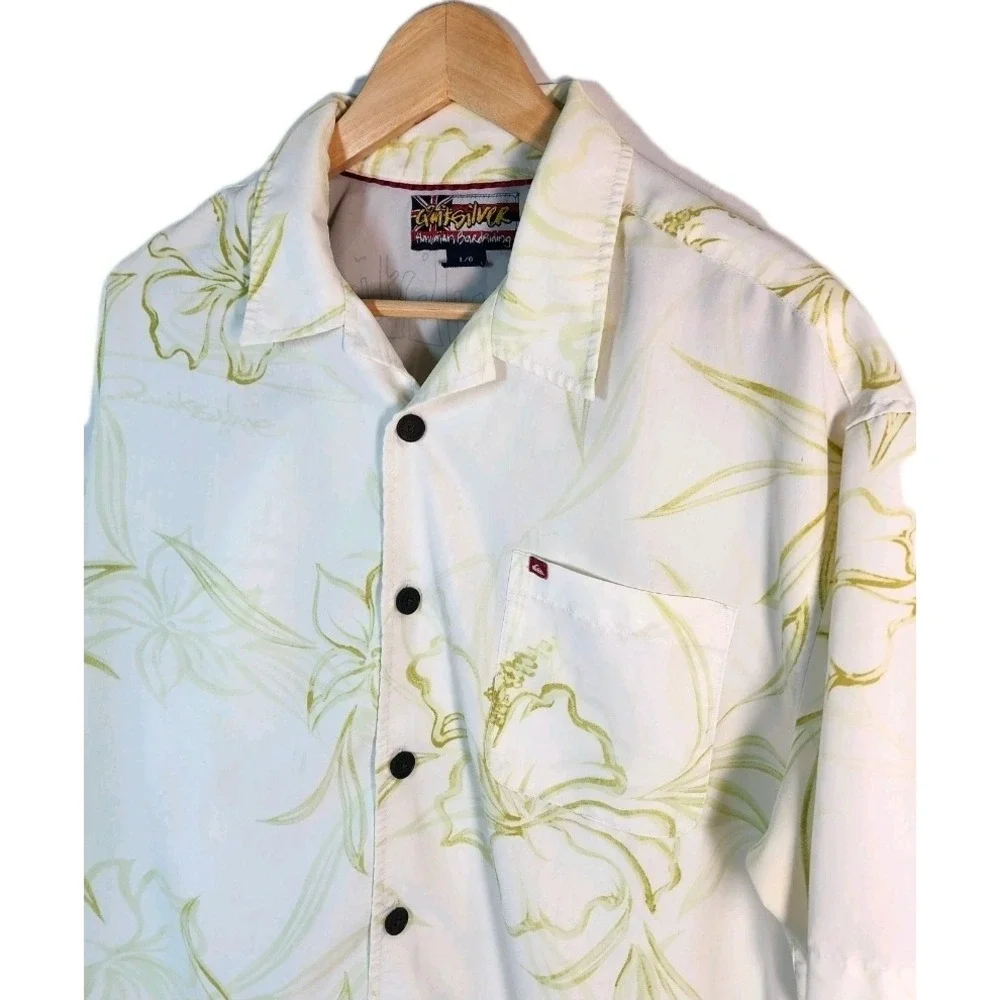 Quiksilver Hawaiian Boardriding Mens Large L‎ Short Sleeve Button Up Shirt Aloha